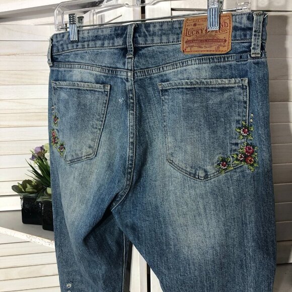 Lucky Brand Floral Embroidered Skinny Jeans Blue Size 6 28 - Picture 4 of 14